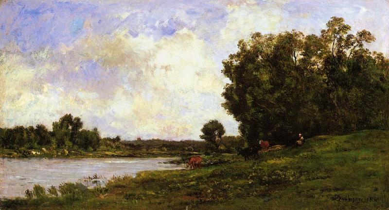 Charles-Francois Daubigny Cattle on the Bank of a River oil painting image